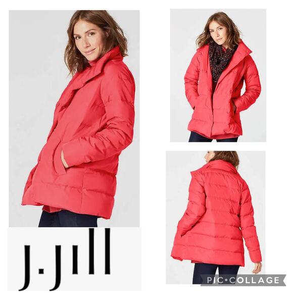J. Jill Chloe cozy down puffer coat with funnel neck coral jacket size XS - Picture 1 of 12